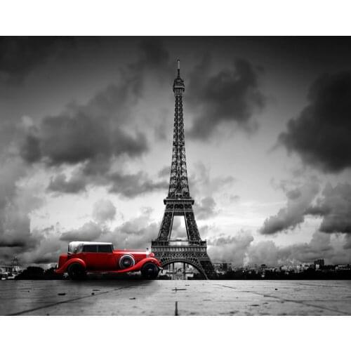 Free Shipping Photo Wallpaper Paris Eiffel Tower Black and White Car Wall Custom 3D Living Room Mural Hotel Decoration Wallpaper