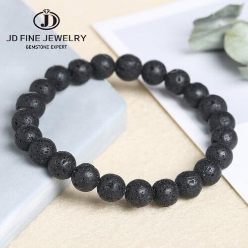 JD 6mm 8mm 10mm Natural 5A Volcanic Stone Beads Bracelets Black Lava Men Bracelet Aromatherapy Essential Oil Diffuser Bangle