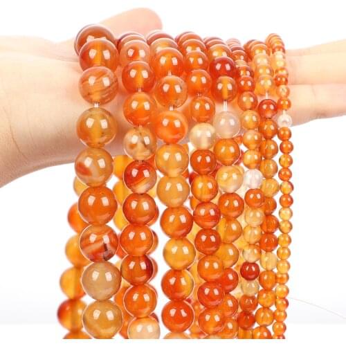 Natural Red Agates Round Loose Spacer Beads for Jewelry Making Needlework Bracelet DIY Charm Accessories Pick Size 4/6/8/10/12mm