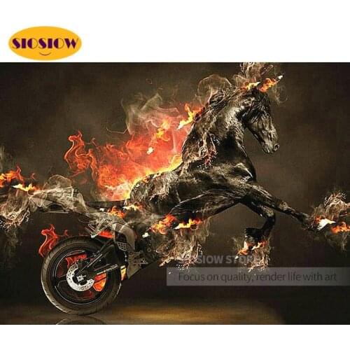 Diy 5d Diamond Painting Fire Horse Wheel Full Square Cross Stitch Diamond Embroidery Horses Pictures Kits Animals Handwork Gifts
