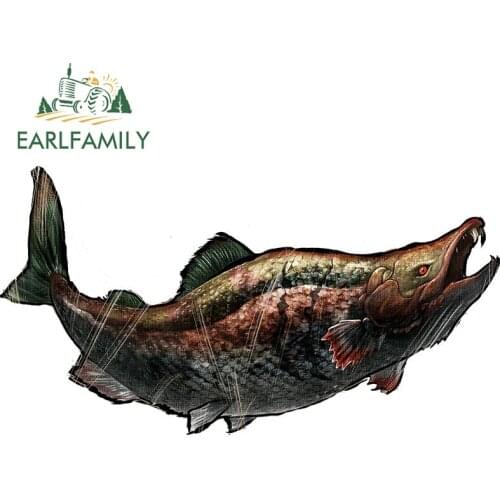 EARLFAMILY 13cm x 7cm 3D Creative Sticker Cartoon Prehistoric Creatures Oncorhynchus Rastrosus Decal Fish Boat Car Stickers