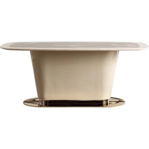 ChinaFurniture Alternative Modern Light Luxury Marble Countertop Stainless Steel Feet Dining Table Set