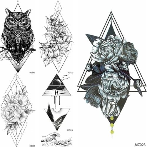 Geometric Flower Temporary Tattoos Sticker Black Geometric Owl Planets Tattoo For Women Men Body Arm Tatoo Sticker For Show Club