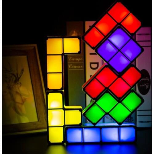 DIY Tetris Puzzle Lights Constructible Block Night Light Stackable Tangram LED Induction Interlocking Lamp Colorful Brick Toy