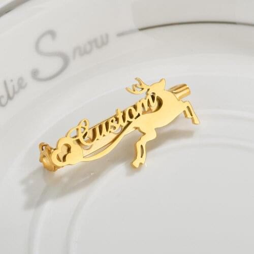 Goxijite Custom Name Brooch Pin Customizable Badges Jewelry Gold Initial Letter Lapel Pins Stainless Steel Name Brooches