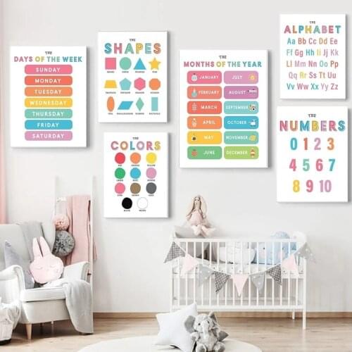 Education Learning Canvas Painting Poster Print Wall Art Shapes Numbers Alphabet Seasons Day Months Kid Baby Room Decor Cuadros