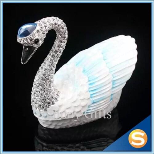 Crystal Swan Handmade Trinket Box Handcrafted Enamel Love Bird Figurine Ring Box Wedding Swan Gifts