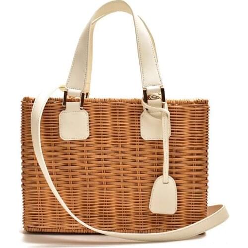 Famous Brand Women Bamboo Straw Rattan Bag Ladies Hand Leather Bags 2020 Fashion Luxury Messenger Bags