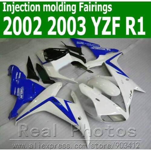 Injection molding fairing kit for YAMAHA R1 2002 2003 blue white black bodywork YZF R1 02 03 plastic fairings set JK76