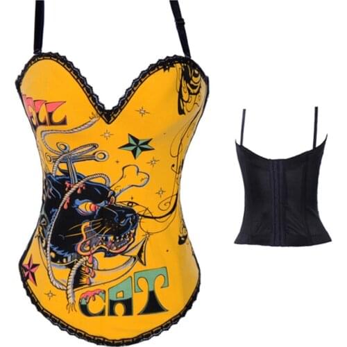 Dragon Printed Cotton Black Corset Burlesque Women Korset For Club Party Bustier Overbust Gothic Clothing Halloween corset