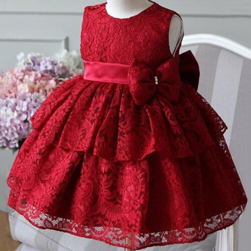 Red Tulle Baby Girl Dress Baptism Dresses for Girls 1st year Birthday Party Wedding Gown Baby Infant Christening clothing