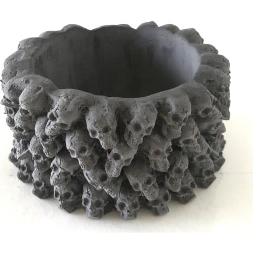 Round Silicone Flowerpot Mold 3D Skull Candle Holder Resin Plaster Ashtray Cement Planter Silicon Mould