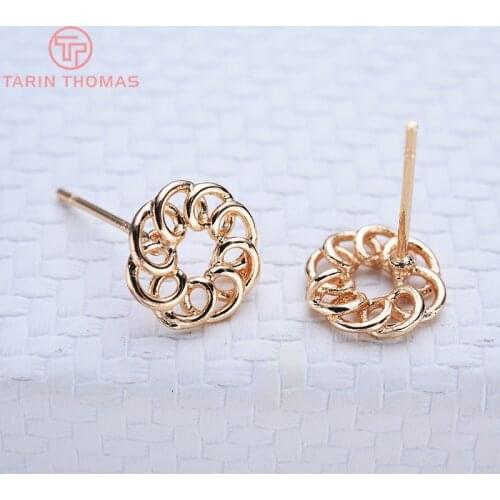 10PCS 9.5MM 24K Gold Color Plated Brass Hollow Flower Stud Earrings for DIY Jewelry Making Findings Accessories