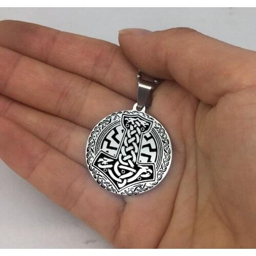Personality Norse Vikings Pendant Necklace 2019 Thors Hammer Knot Disc Necklaces Jewelry for Men YP7159