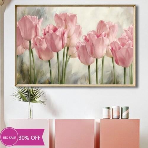 Minimalist Pink Tulip Flowers Canvas Painting Posters Prints Wall Art Pictures For Living Room Bedroom Dining Room Home Decor