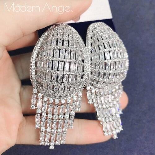 ModemAngel trendy Geometric Tassels Hoop Earrings For Women Accessories Full Cubic Zirconia Earrings Jewelry