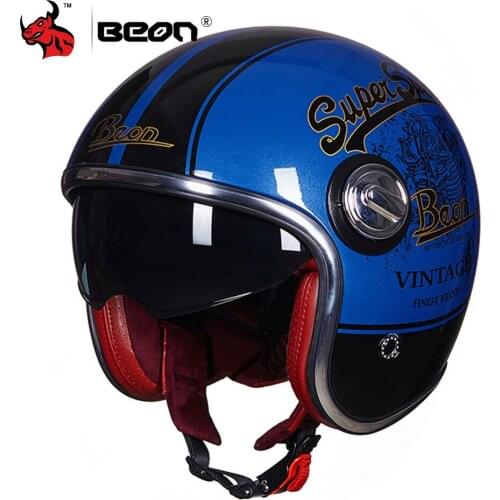 BEON Open Face Motorcycle Helmet Men Casco Moto Motorbike Vintage Cascos Para Moto Double Lens Motocross Capacete Scooter Helmet