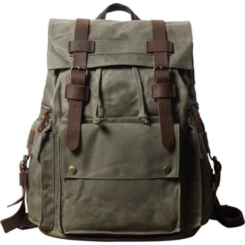 M377 Vintage oil wax Canvas Backpacks for Men Oil Wax Canvas Crazy Horse Travel Backpack Large Waterproof Daypacks Retro Bagpack