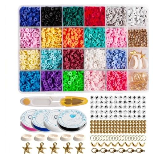 Flat Round Polymer Clay Spacer Beads Set for Jewelry Making Bracelets Necklace Earring DIY Craft Kit with Pendant