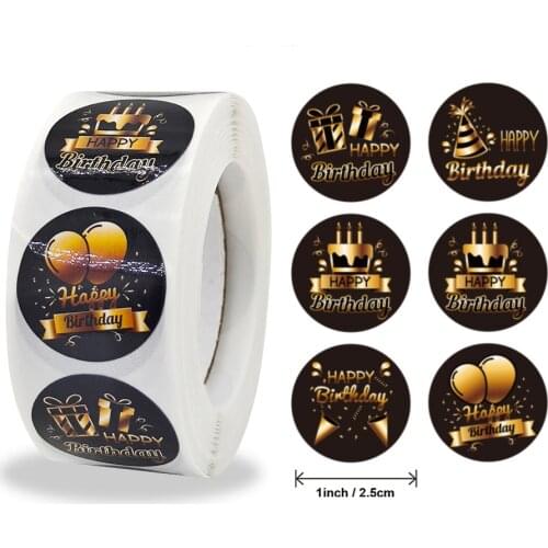 Happy Birthday Round Seal Sticker 50-500pcs Party Adhesive Stickers Tape Label For Homemade Bakery Gift Packaging Scrapbooking
