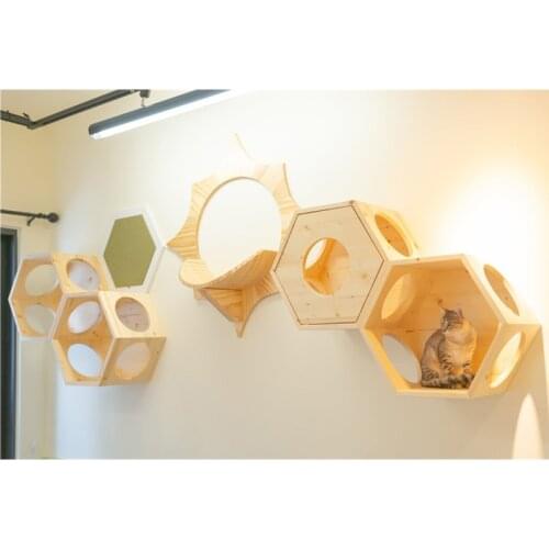 Wall-mounted cat litter solid wood cat climbing frame wooden cat jumping platform cat wall creative combination cat furniture