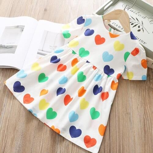 2021 summer new dress Korean style small fresh colorful love printing cute and beautiful short-sleeved cotton princess dresses