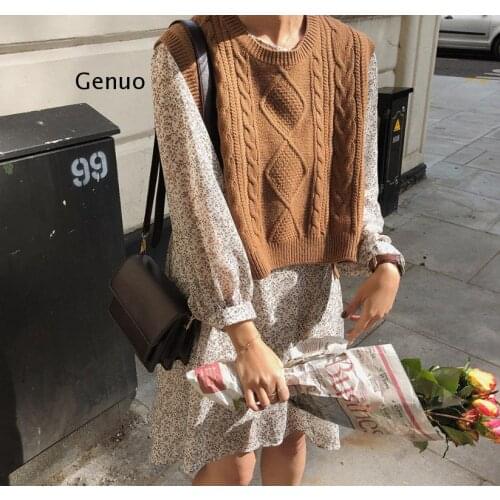 New o neck Girls Pullover vest sweater Autumn Winter short Knitted Women Sweaters vest Sleeveless Warm Sweater Casual oversize
