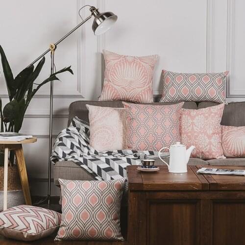 Wholesales Linen Pillow Cover Cushion Cover Vintage Light Pink Geometric Home Decorative Pillow Case 45x45cm/30x50cm