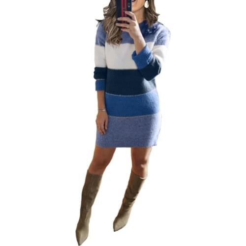 Autumn Winter Sweater Dress Casual Dresses 2020 Women Round Neck Sweater Mini Dress Long Sleeve Plus Size Vestido Feminino