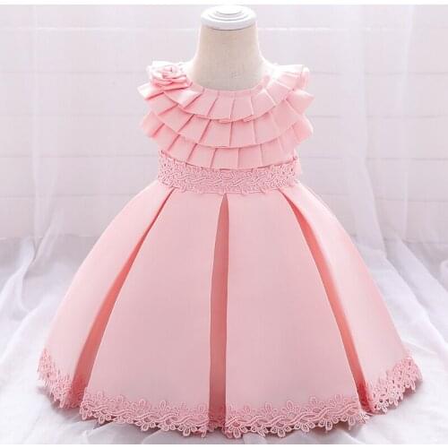 PLBBFZ 0-5 Year Flower Toddler Baptism Dress 1st Birthday Dress For Baby Girl Clothes Solid Princess Dresses Evening Party Dress