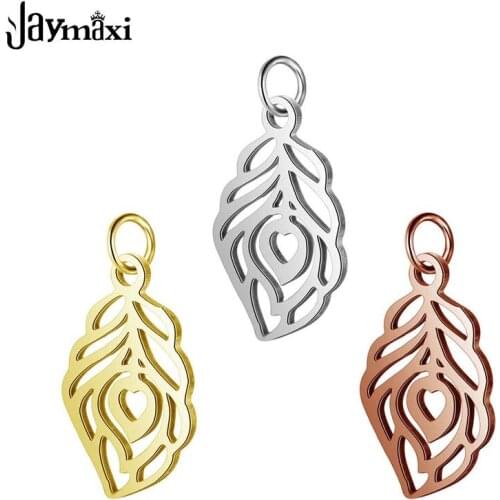 Jaymaxi Titanium Steel Feather Charms Fully Polished Stainless Steel Gold Color Pendant for DIY Accessories 20Pieces/lot