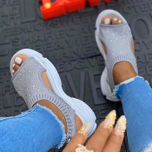 Women Shoes Platform Sandals Slip on Stretch Fabric Summer Womens Comfort Walking Ladies Sandalias Female Casual Footwear