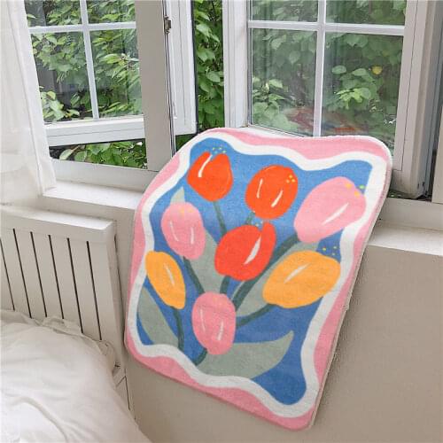 French tulip art flower home bedroom girl room ins bedside carpet absorbent bathroom non-slip mat