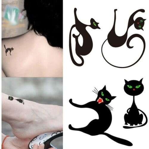 Halloween Temporary Tattoos Terror Weird Cat Kitty Green Eye Body Art Painting Sticker Fake Waterproof Party Accessories