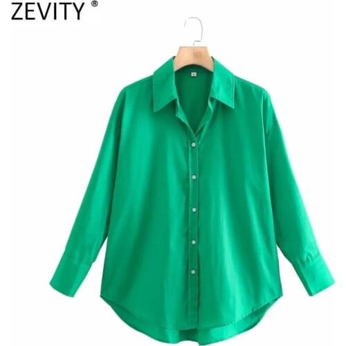 Zevity 2021 Women Simply Solid Colors Breasted Poplin Shirts Office Lady Long Sleeve Slim Blouse Roupas Chic Chemise Tops LS9541