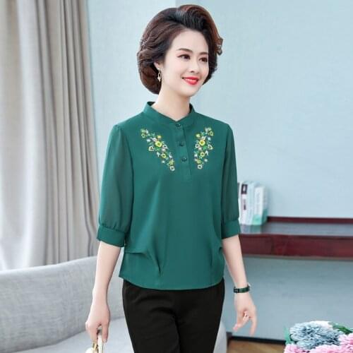 2021 Fashion embroidery Chiffon Blouse Women Sweet Summer Pullover Woman Shirts Floral Blouse Office Lady Blusas Tops 5XL