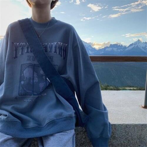 Womens Sweatshirt Printed Chic Harajuku Cool Oversized Hoodies Women Streetwear Loose Tops Casual Pullover O-Neck Korean Style