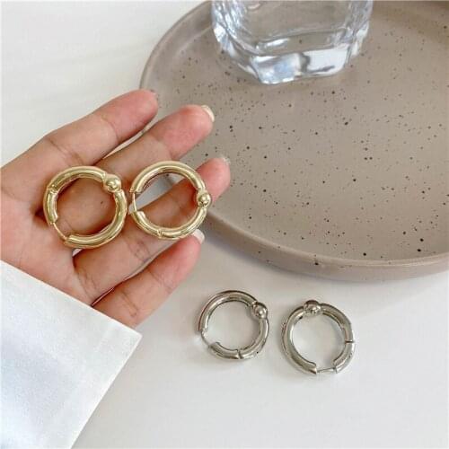 Origin Summer Trendy Hollow Out Round Circle Earrings for Women Simple Gold Silver Color Beads C Shape Hoop Earrings Jewellery