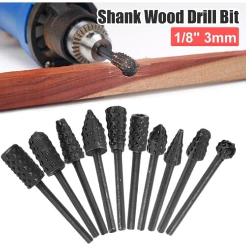 10pcs 1/8'' 3MM Hss Rotary Rasp Files Burr Drill Rotary Rasp Burr Electric Grinder Set 1/4" Metal Wood Drill Grinder Drill Rasp