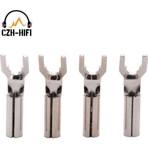 4pcs Spade Banana Plug Connector EIZZ High End Rhodium Plated Copper Male Audio Plug for Amplifier Speaker Binding Post Adapter