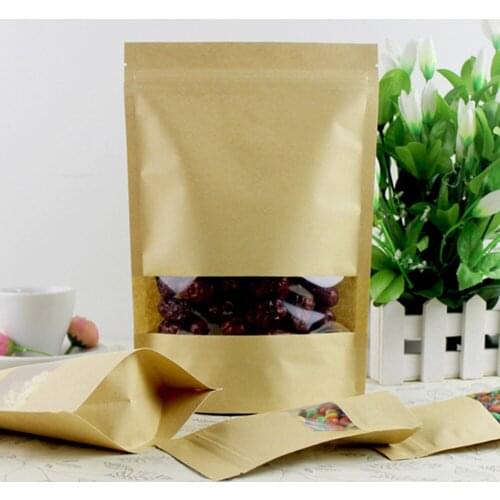 50pcs Brown Kraft Paper Gift Candy Bags Wedding Packaging Bag Recyclable Food Bread Party Shopping Bags For Boutique Zip Lock