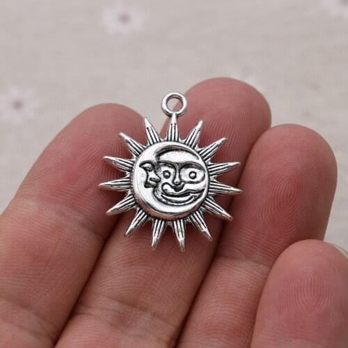 Antique Silver Plated Sun Moon Charms Pendants for Jewelry Making Bracelet Necklace DIY Accessories Craft 29x25mm 8pcs