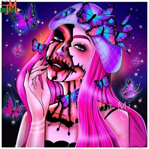 Full Square Round Butterflies Ghost Woman Face Handicraft 5D Diamond Painting Embroidery Gothic Lady Skull Picture Mosaic Gift