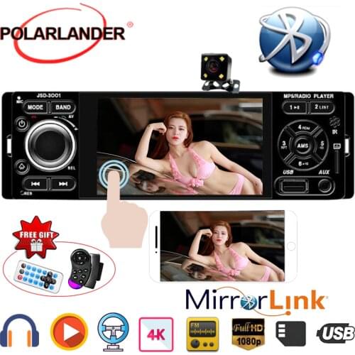 POLARLANDER Car Radio 1din autoradio 4 inch Touch Screen Audio Mirror Link Stereo Bluetooth Rear View Camera USB AUX-IN Player