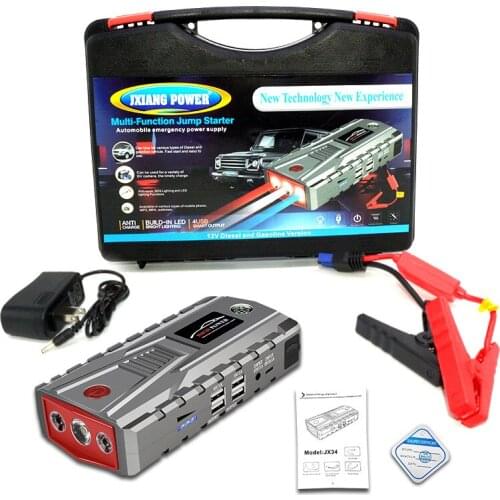 28000mAh Car Jump Starter Power Bank Portable Charger Car Battery Power Bank 4 USB Powerbank with LED Flashlight Safety Hammer