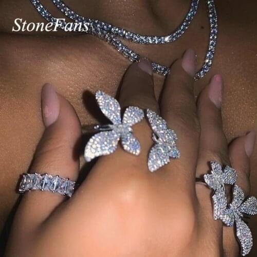 Stonefans Shiny Luxury Full Rhinestone Butterfly Ring Women Change Adjustable Crystal Ring Fashion Weeding Finger Ring Jewelry