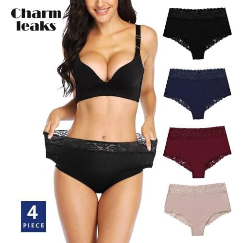 Charmleaks Womens High Waist Hipsters Sexy Wavy Edge Hollow Out Underwear Soft Lace Stitching Briefs Mom Panties