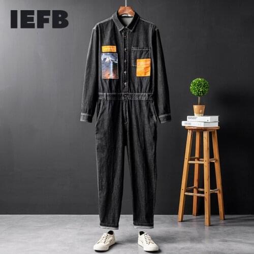 IEFB Spring And Autumn Workwear Jeans Jumpsuit Men And Women Loose Blue Black One-piece Trousers 2021 New Long Sleeve Clothing