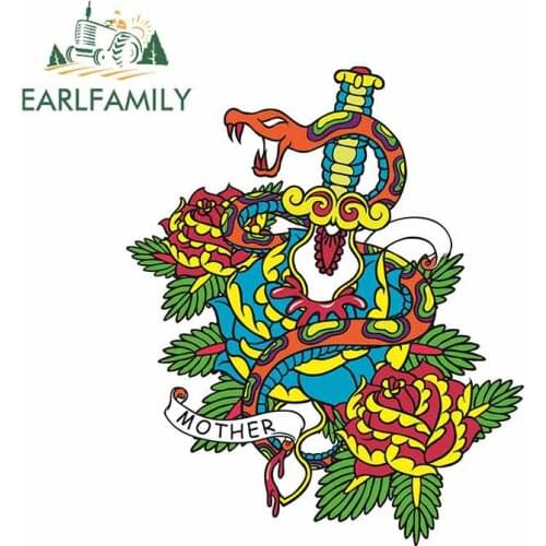 EARLFAMILY 13cm x 10.8cm For Dagger Flower Snake Creative Car Stickers Fashion Decal Vinyl Material Decor Occlusion Scratch