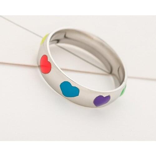 European and American fashion enamel color jewelry ring stainless steel 7-color peach heart ring